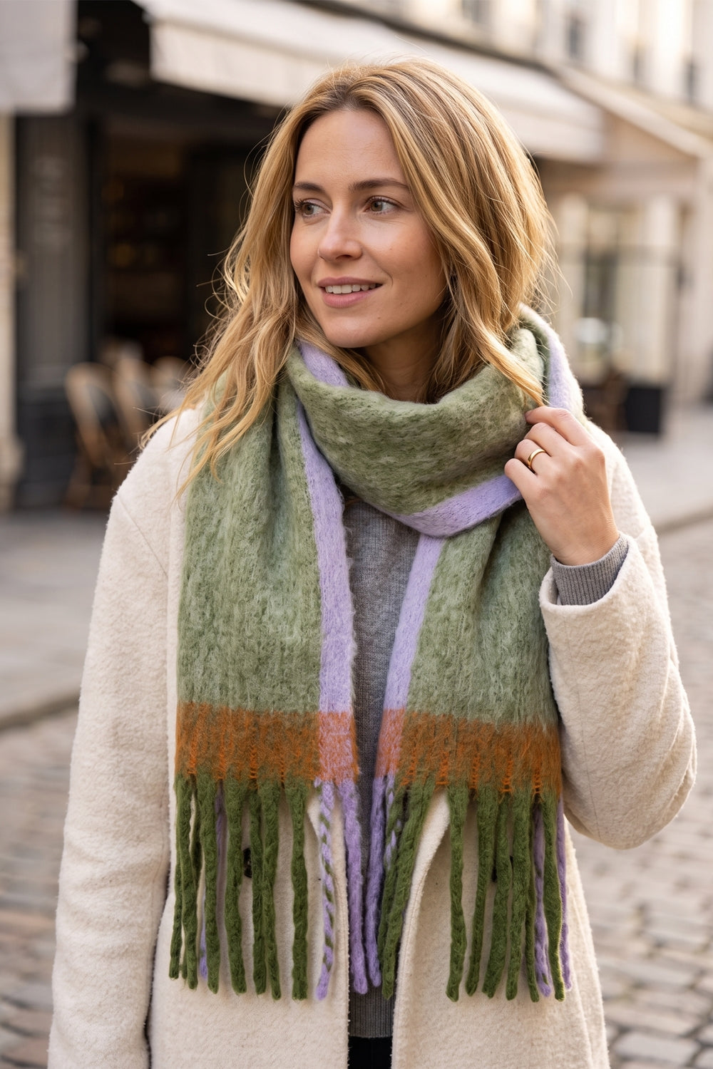 Color Block Brushed Fringe Scarf