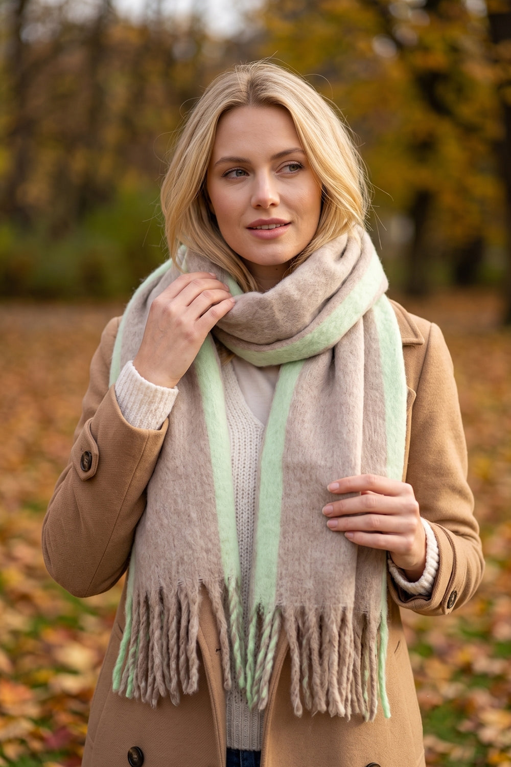 Color Block Brushed Fringe Scarf