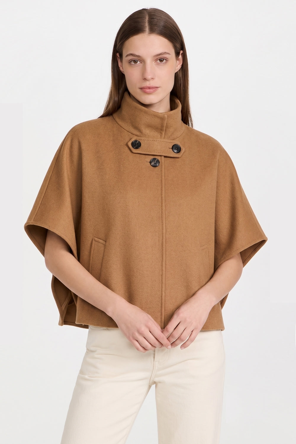 Button Detail Structured Poncho Cape