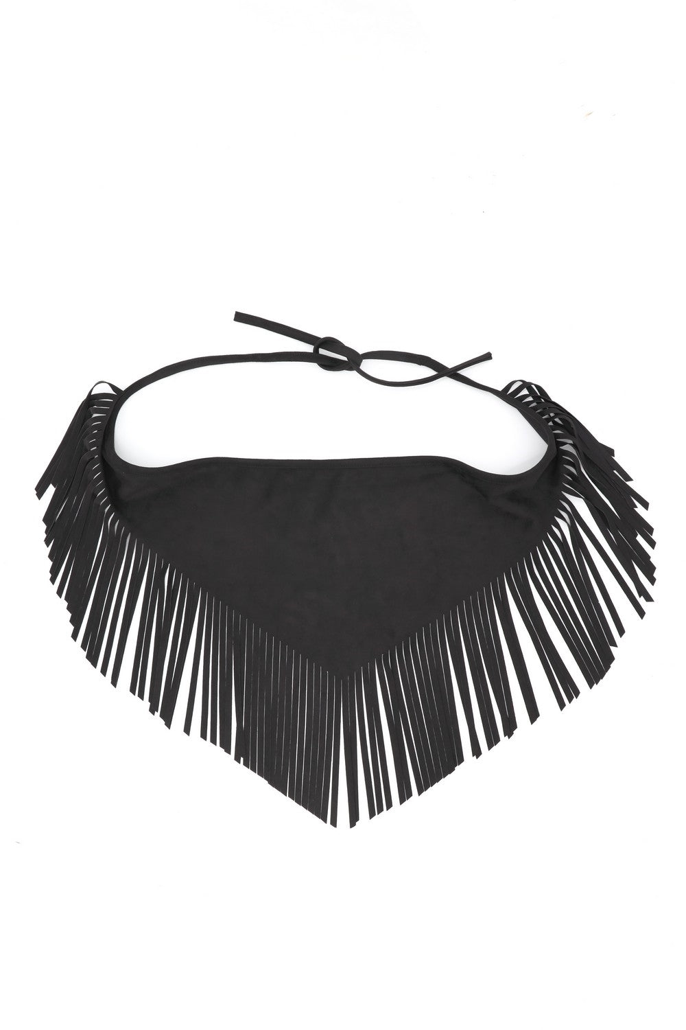 Suede Triangle Laset Cut Fringe Scarf