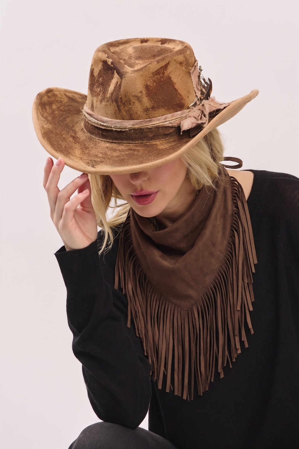 Suede Triangle Laset Cut Fringe Scarf