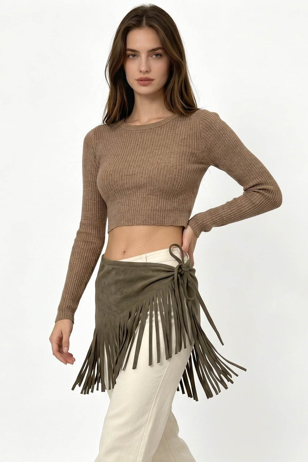 Suede Triangle Laset Cut Fringe Scarf