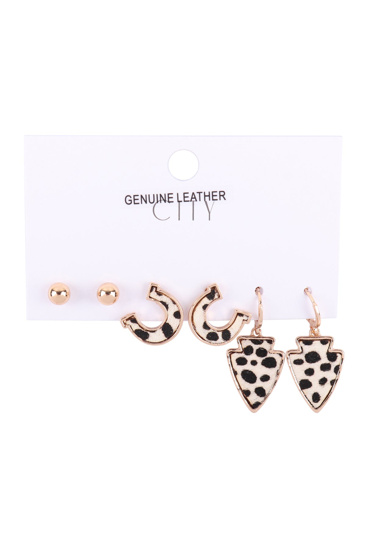 Horseshoe Arrow Head Genuine Leather 3 Pair Set Earring