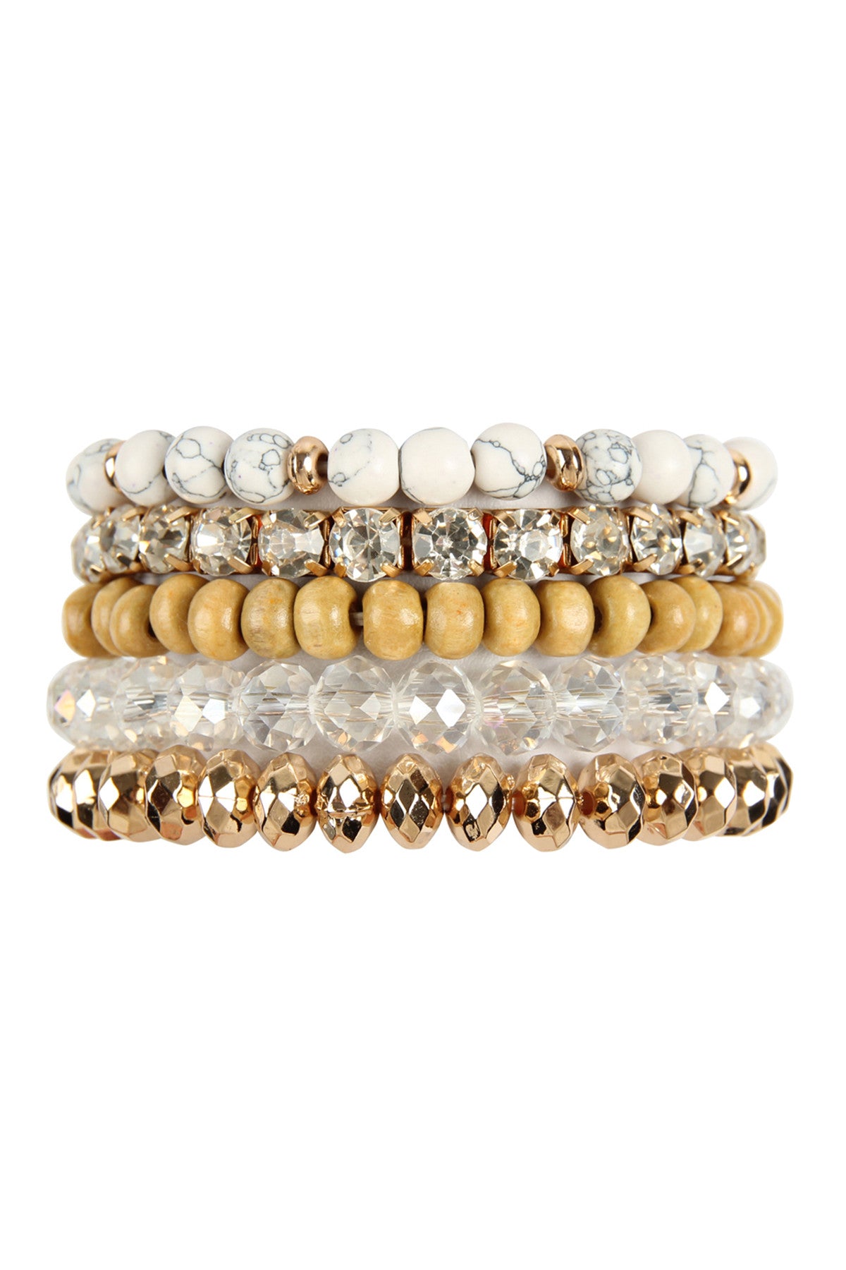 White Five Line Mix Beads Bracelet