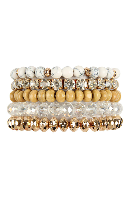 White Five Line Mix Beads Bracelet