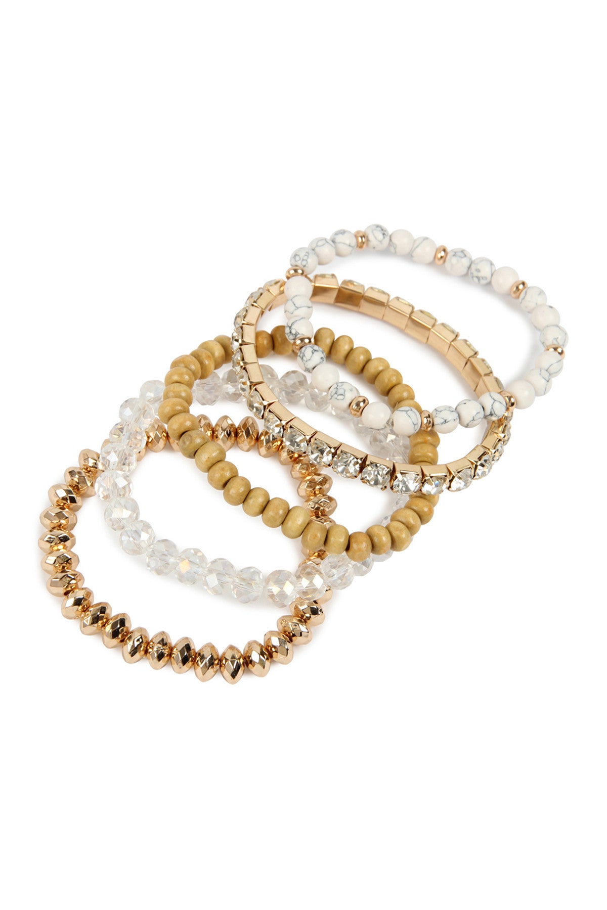 White Five Line Mix Beads Bracelet