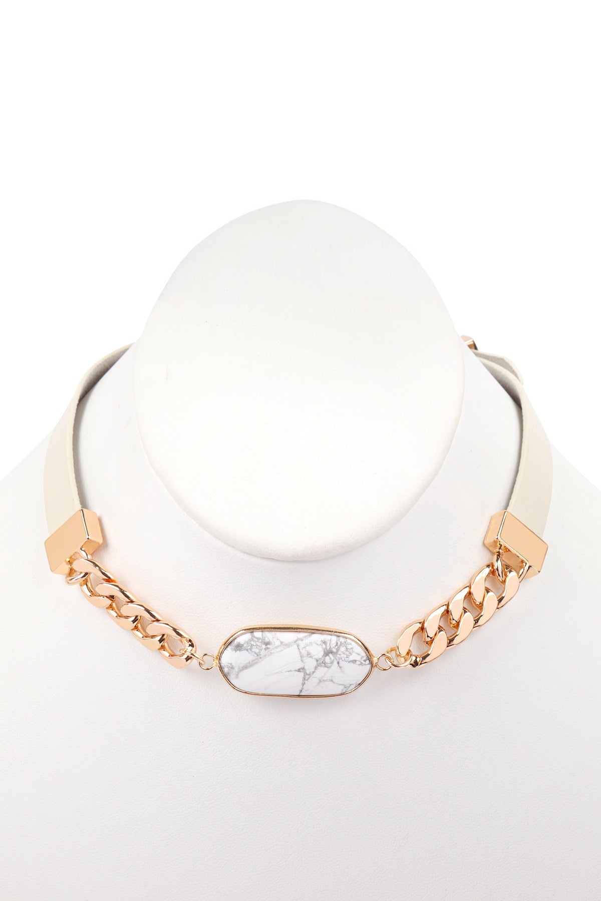 Oval Stone Charm Long Chain-Leather Bracelet