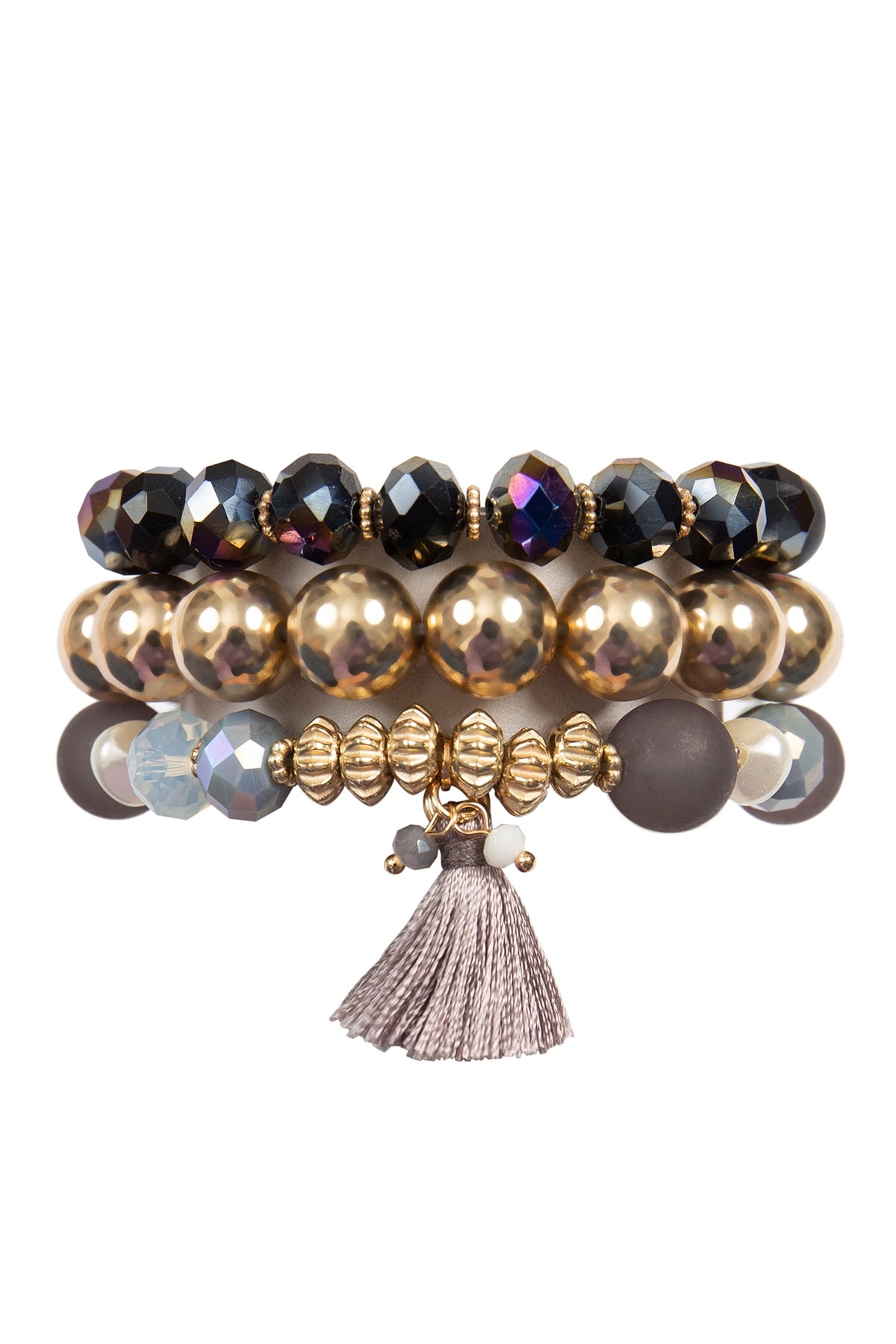 Glass Beads CCB, Tassel Pendant, Layered Charm Bracelet