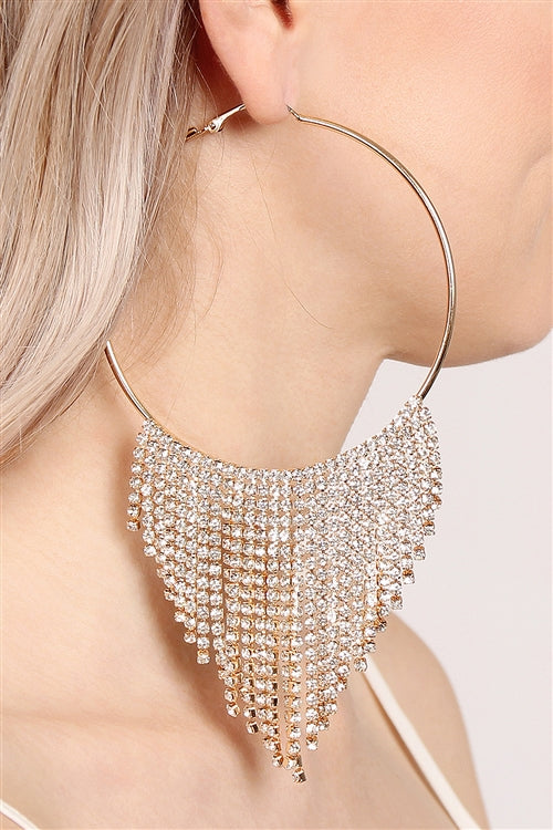 Clear Tassel Dangling Hoop Earrings