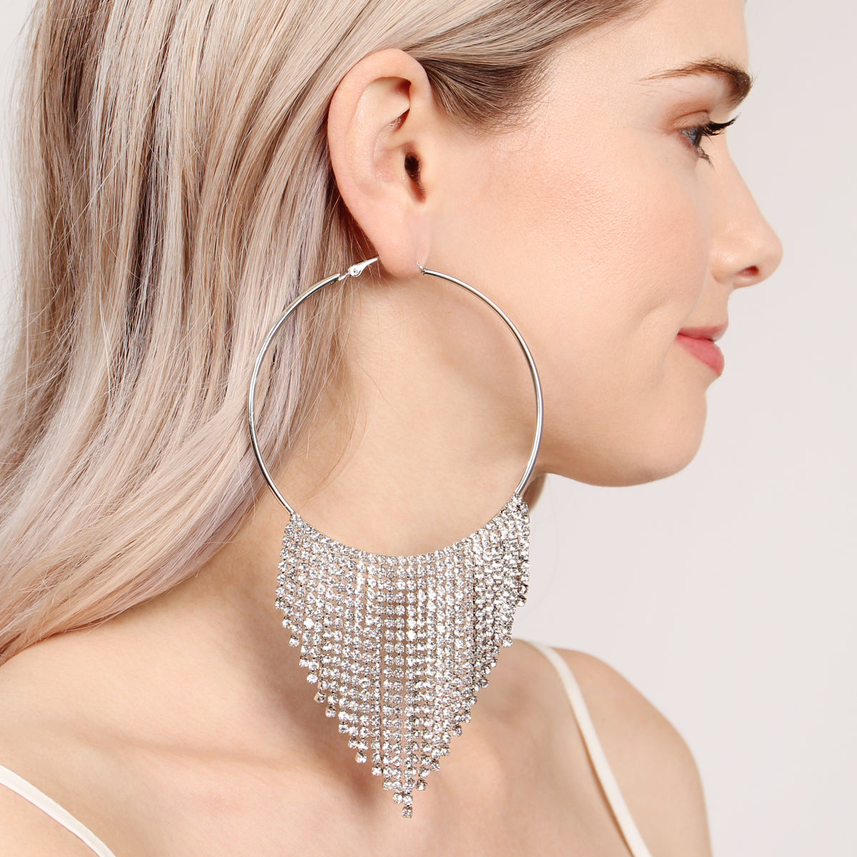 Clear Tassel Dangling Hoop Earrings