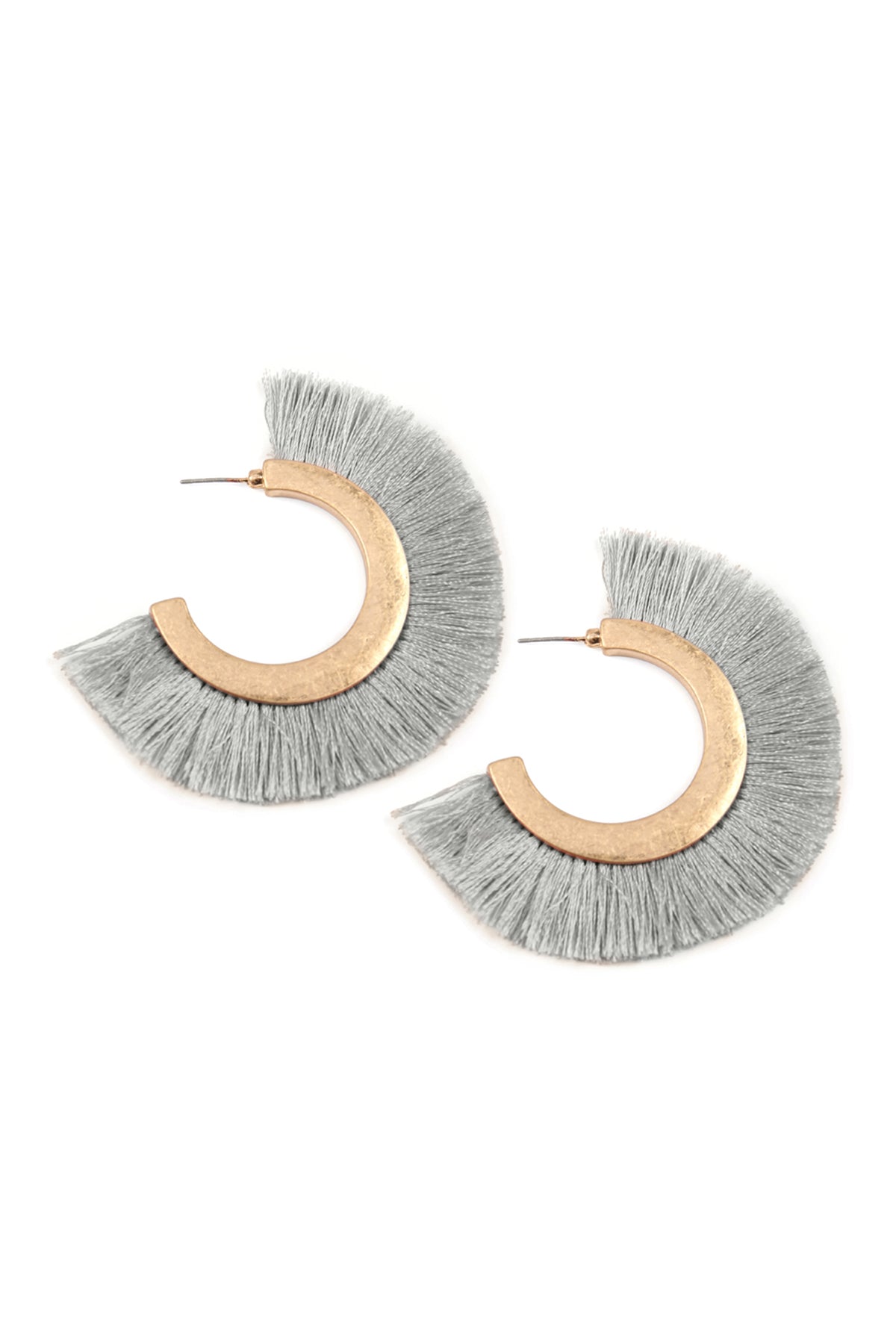 Tassel Hoop Metal Post Earrings /6Pairs