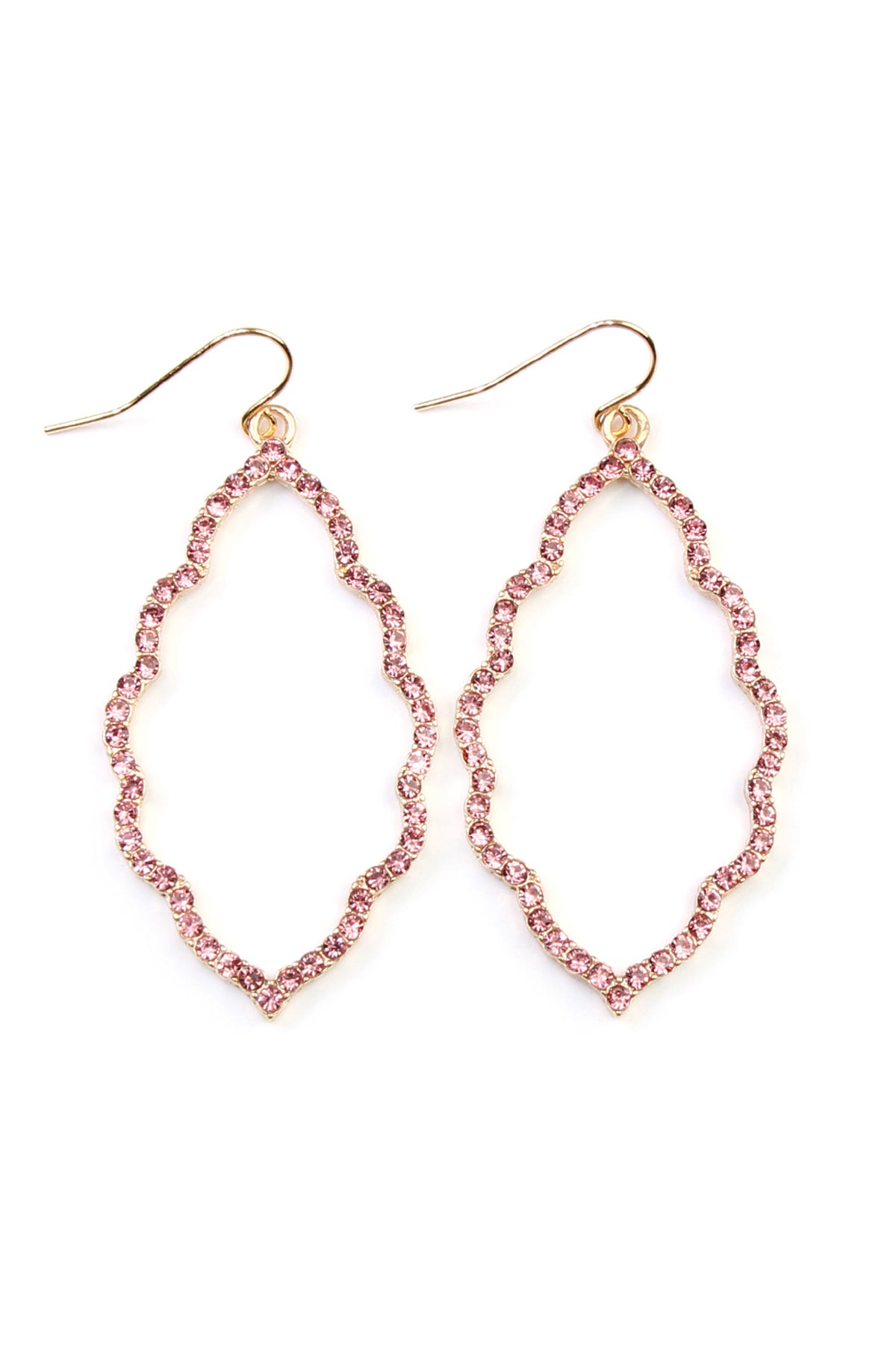 Gold Pink Rhinestones Cast Cloud Shape Drop Earrings