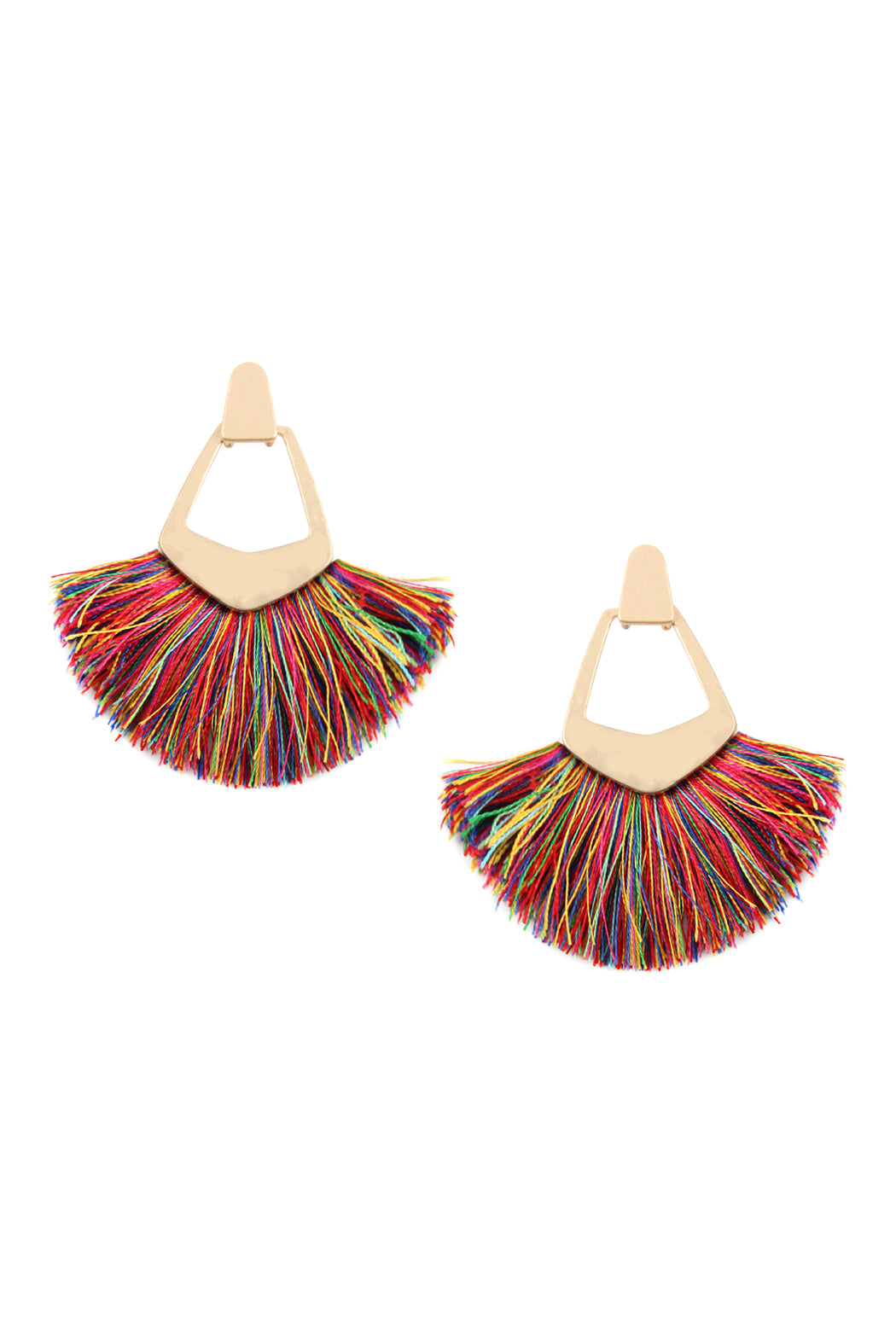 Fan Tassel Post Dangle Earrings Multicolor