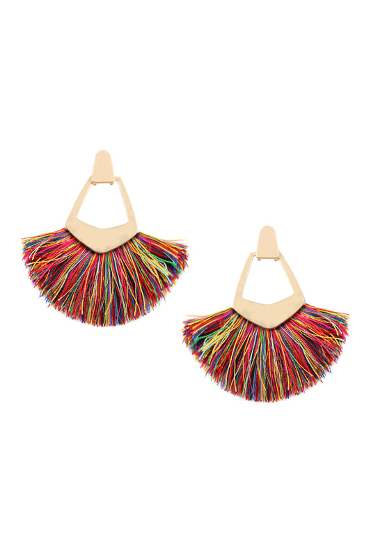 Fan Tassel Post Dangle Earrings Multicolor