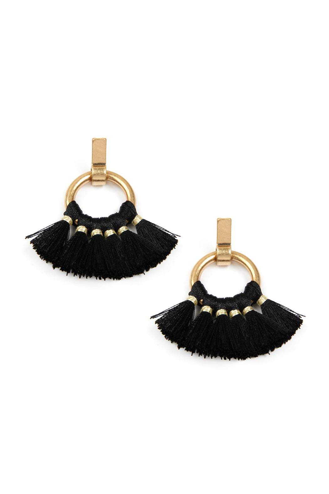 Fan Tassel Post Wrap Hoop Dangle Earrings