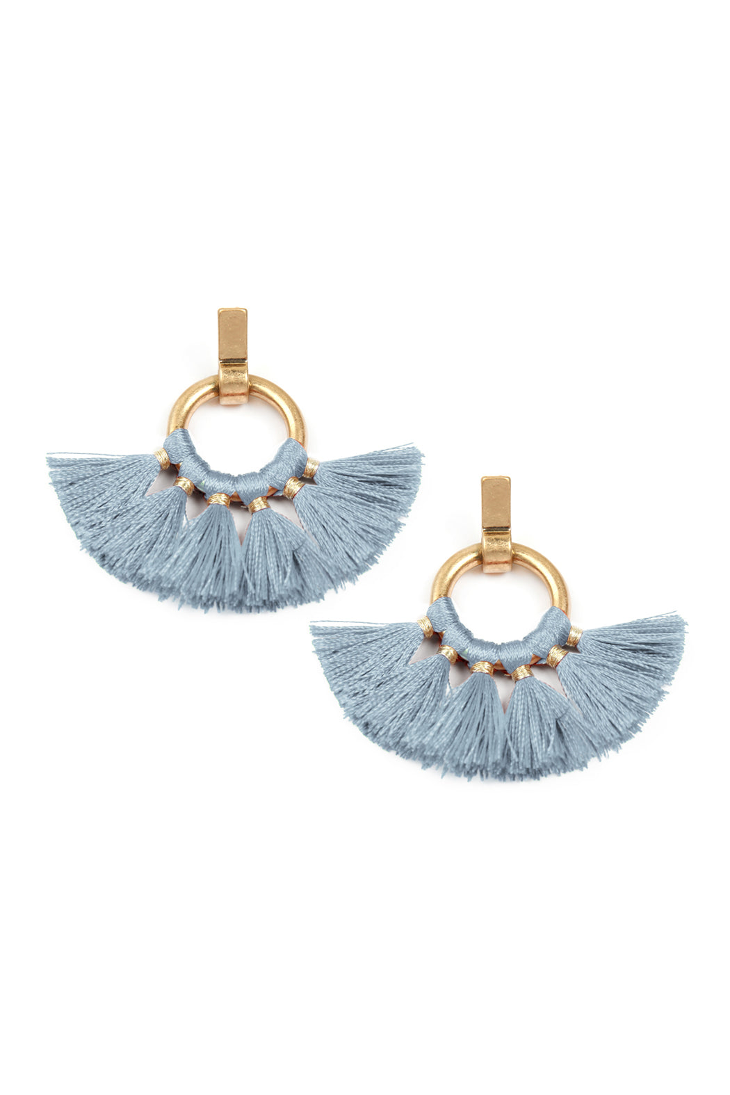 Fan Tassel Post Wrap Hoop Dangle Earrings