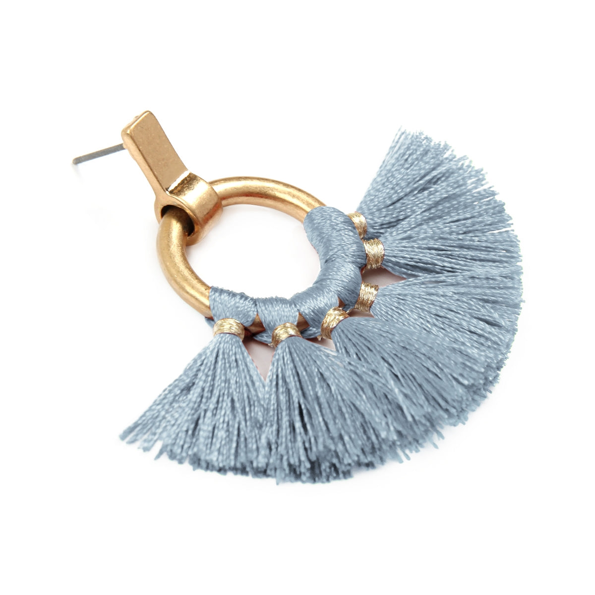 Fan Tassel Post Wrap Hoop Dangle Earrings