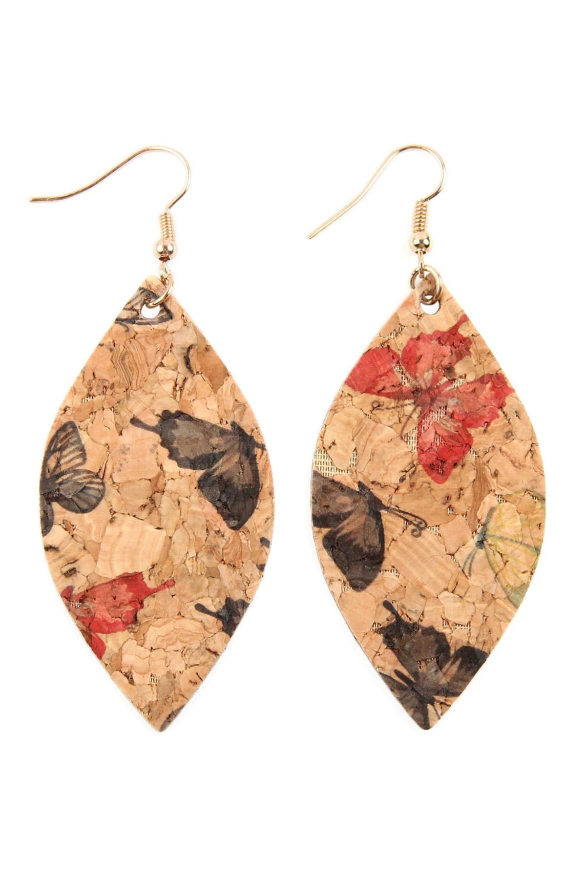 Butterfly Print Cork Marquise Earrings /6 Pairs