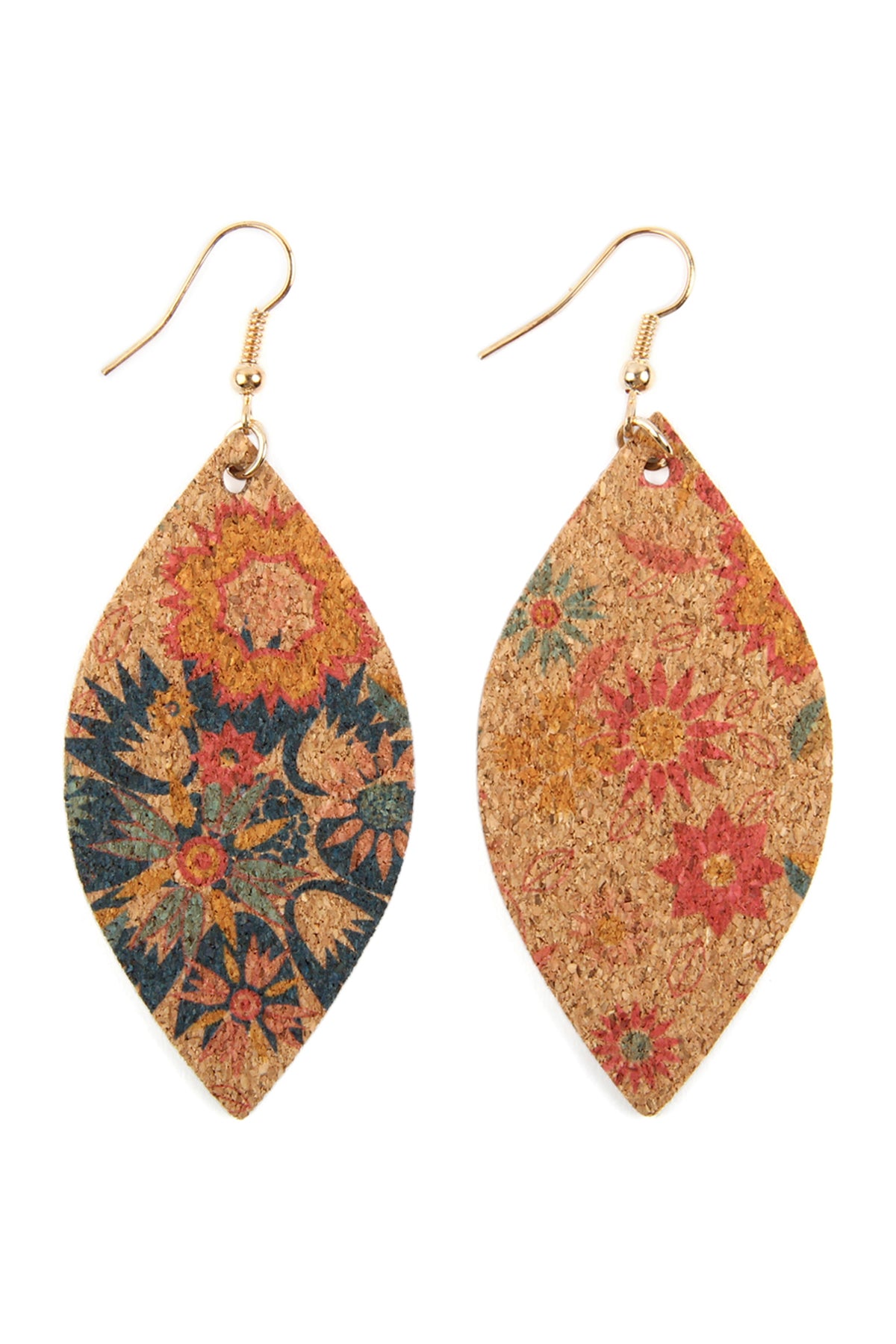 Ivory Style 1 Flower Print Cork Marquise Earrings