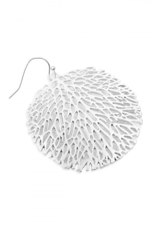Matte Silver Filigree Disc Drop Earrings