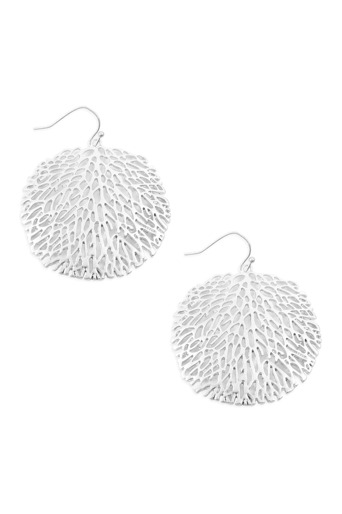 Matte Silver Filigree Disc Drop Earrings