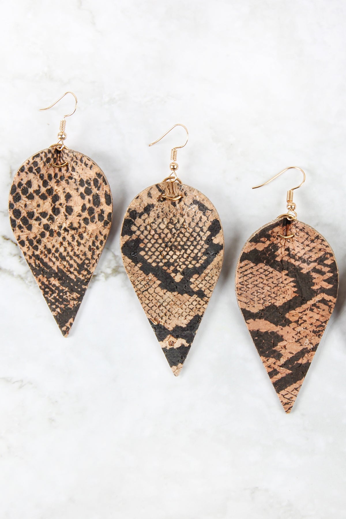 Snake Skin Leaf Shape Cork Earrings