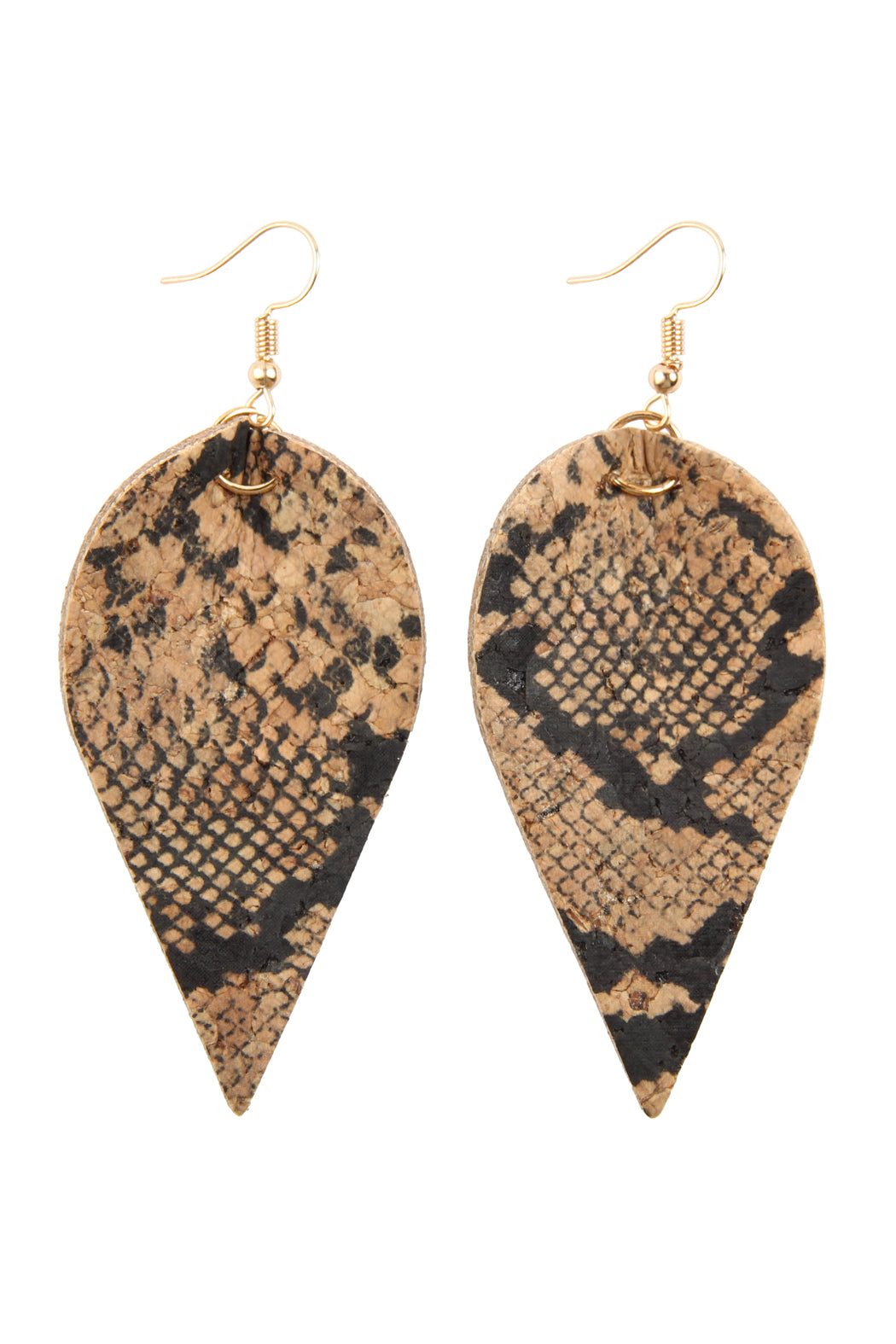 Snake Skin Leaf Shape Cork Earrings