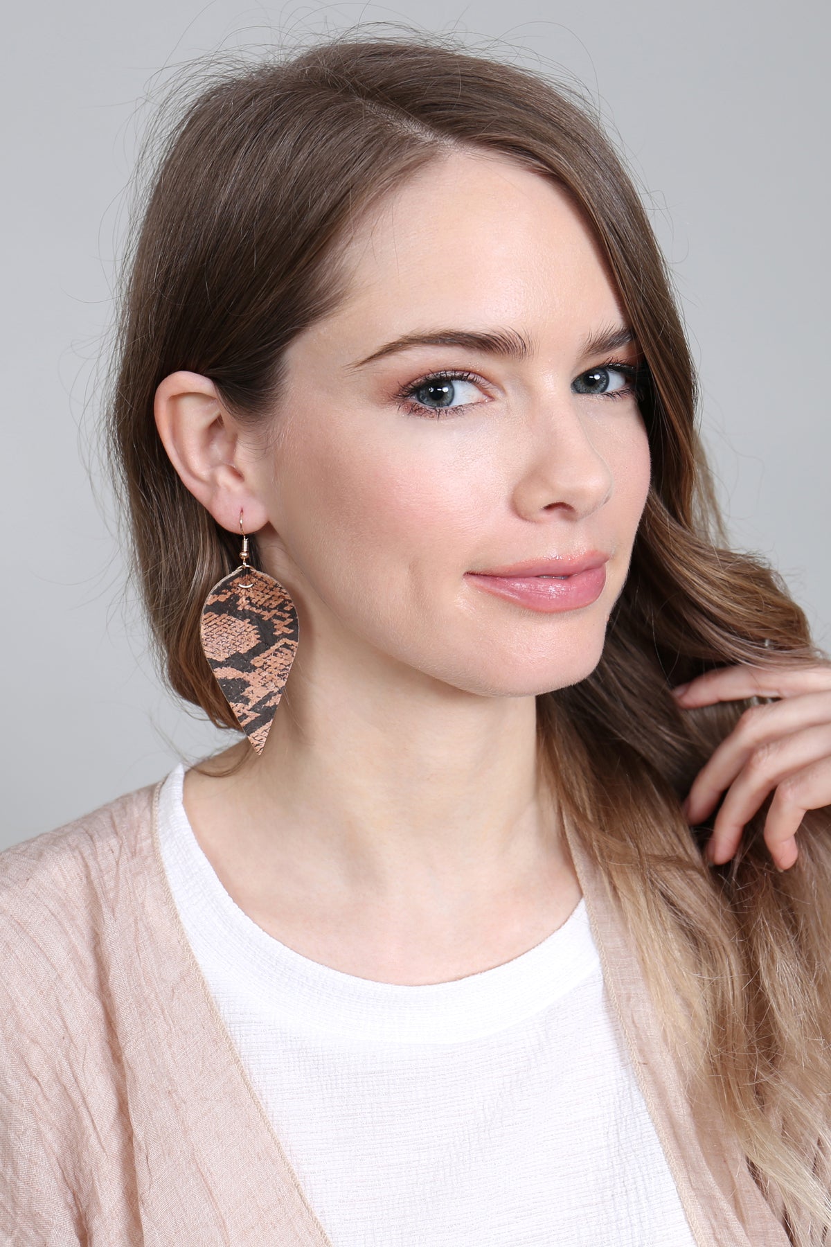 Snake Skin Leaf Shape Cork Earrings