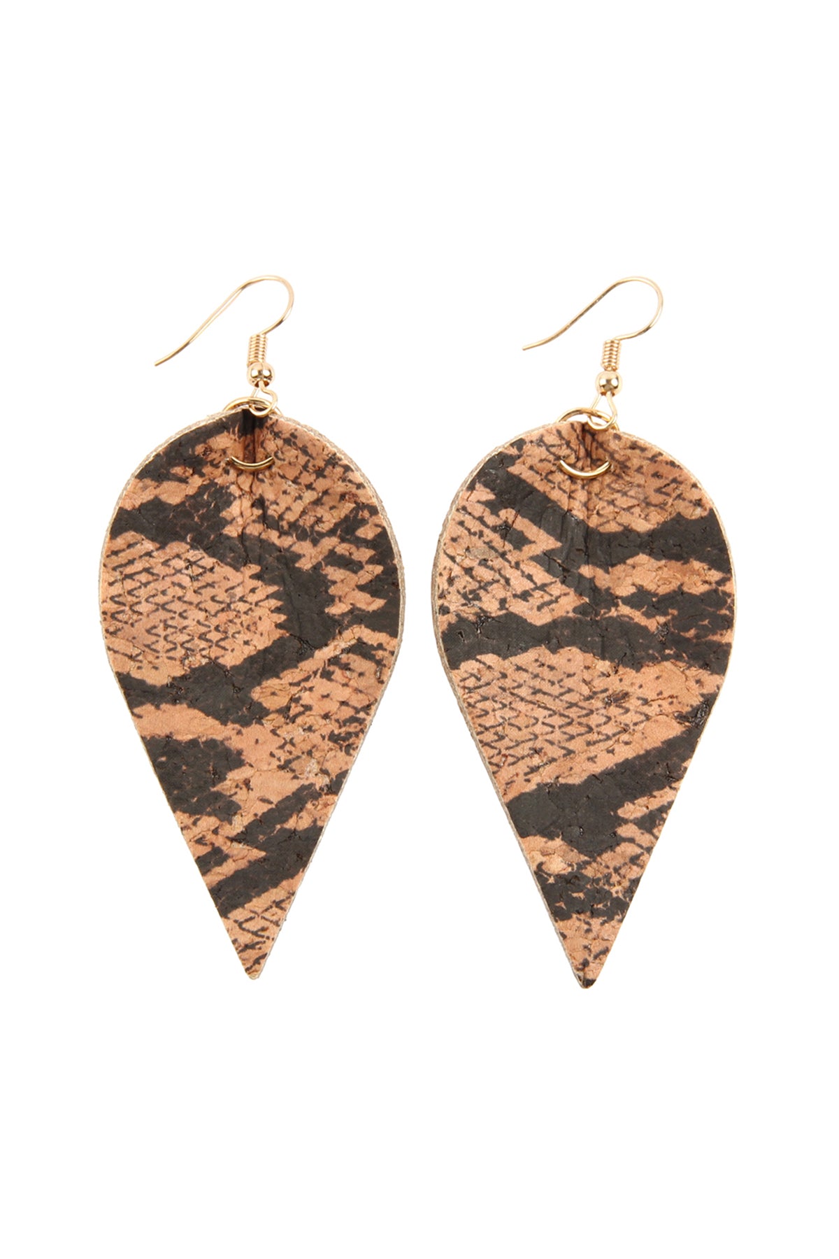 Snake Skin Leaf Shape Cork Earrings