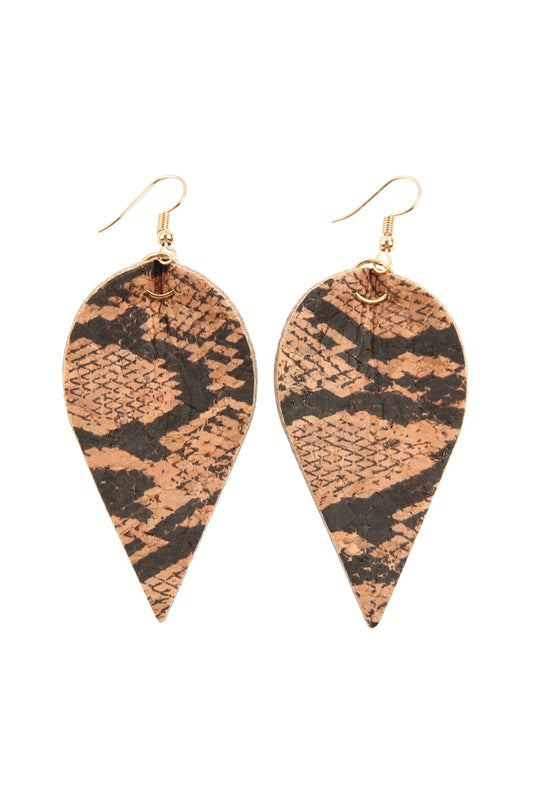 Snake Skin Leaf Shape Cork Earrings