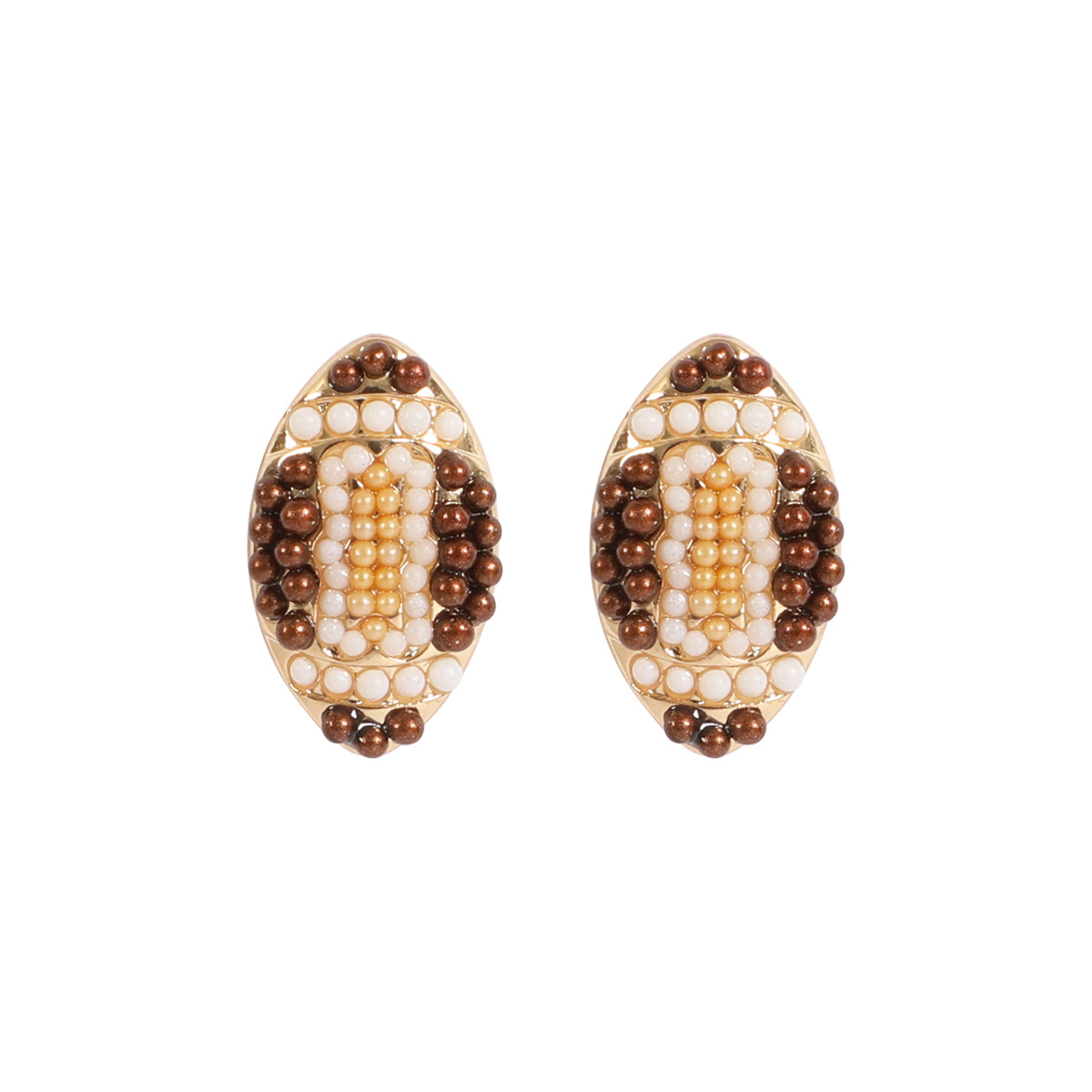 Football Beaded Post Earrings Brown