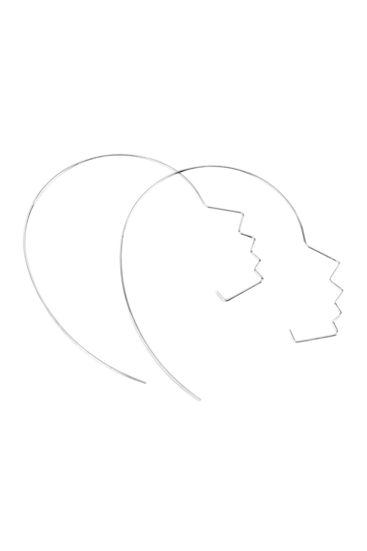 Silver Side Face Wire Earrings