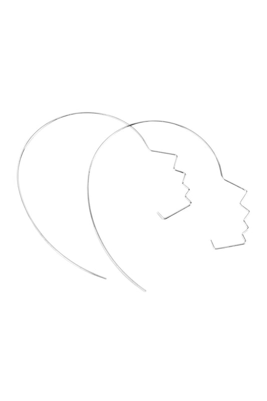 Silver Side Face Wire Earrings
