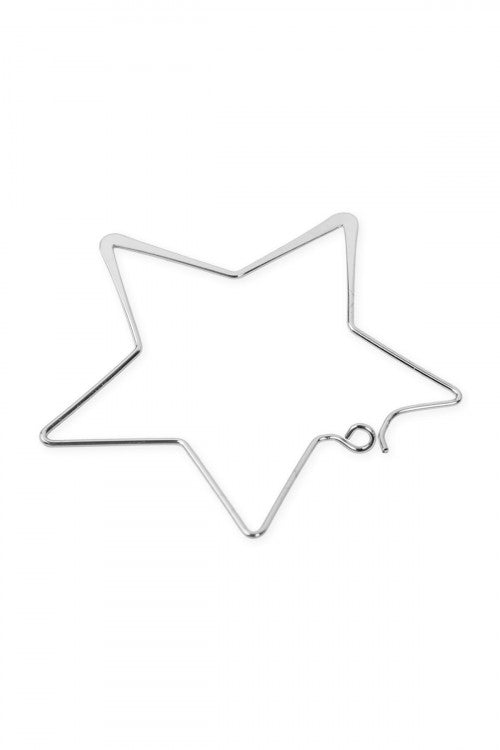 Silver 3 Pairs On A Card Wire Hammered Star Hoop Earrings Set