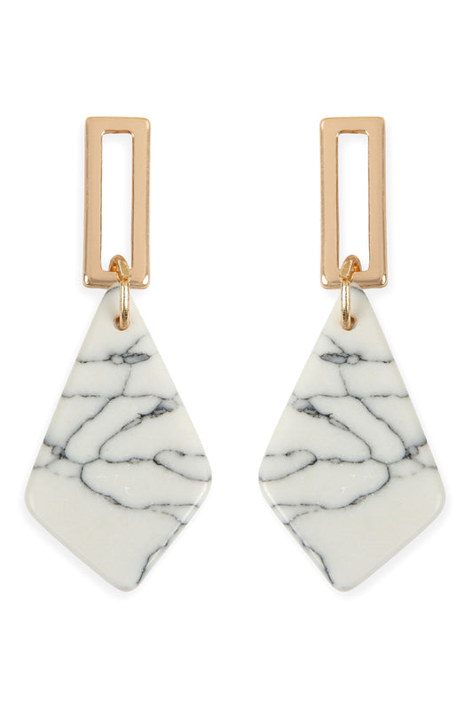 White Diamond Shape Natural Stone Post Drop Earrings