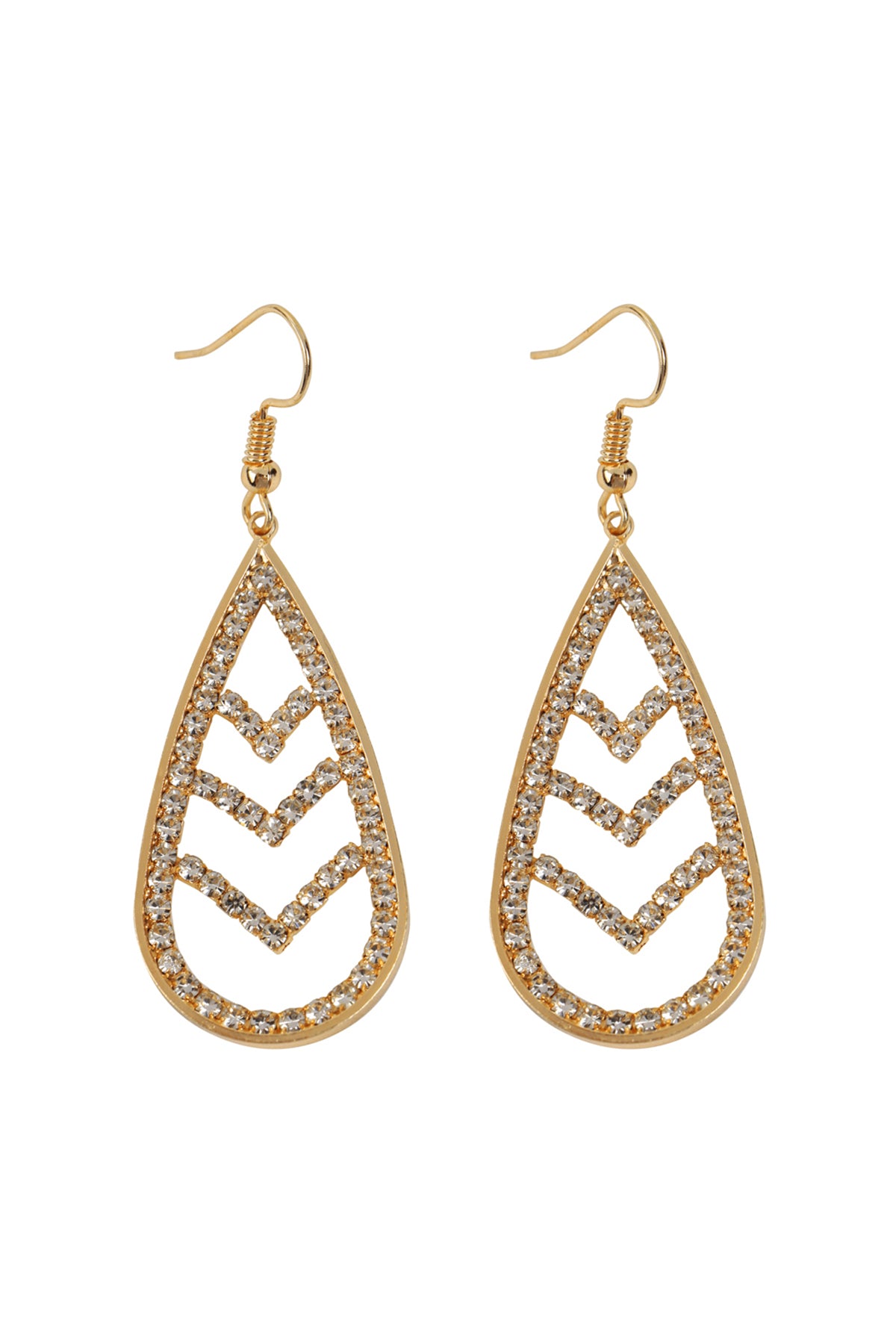 Gold Chevron Teardrop Fish Hook Earrings /6Pairs