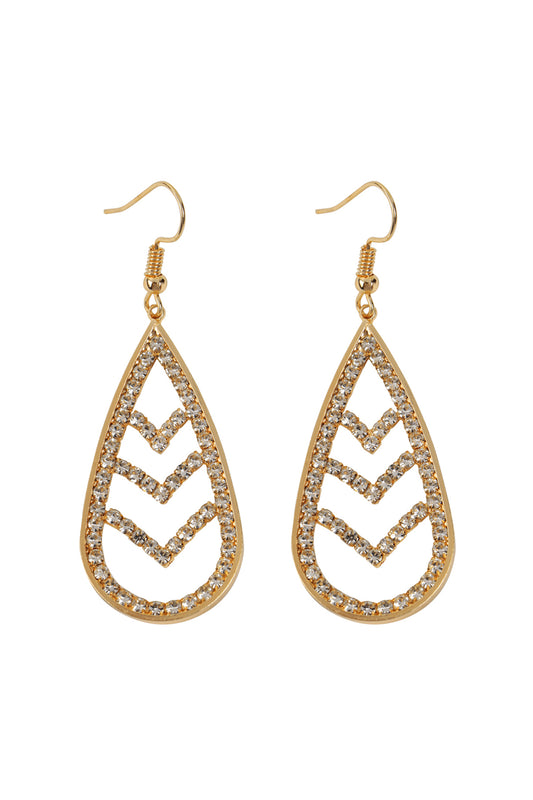 Gold Chevron Teardrop Fish Hook Earrings /6Pairs