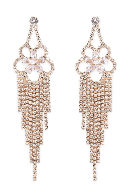 Gold Rhinestone FLower Chandelier Earrings