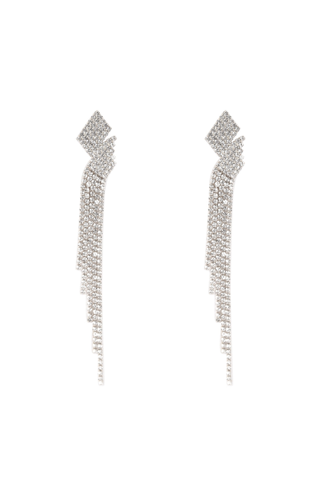 Silver Rhinestone Layered Tassel Drop Earrings