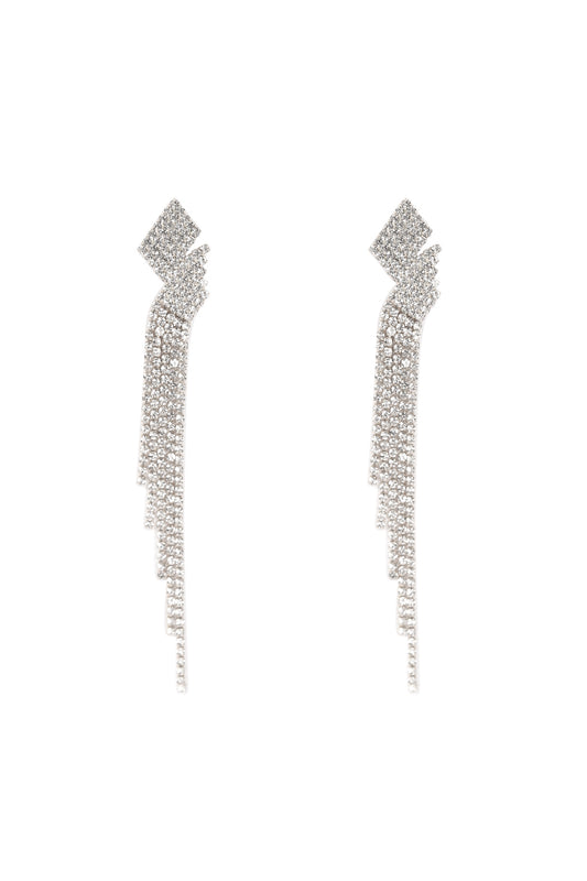 Silver Rhinestone Layered Tassel Drop Earrings