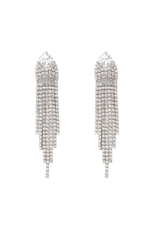 Silver Bridal Rhinestone Tassel Drop Earrings