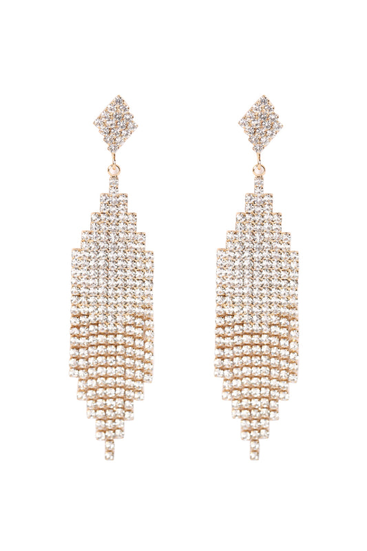 Gold Bridal Rhinestone Post Dangling Earring