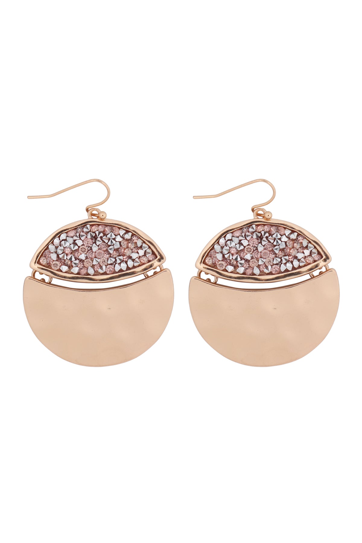 Gold Peach Faceted Glittery Round Dangle Hook Earrings