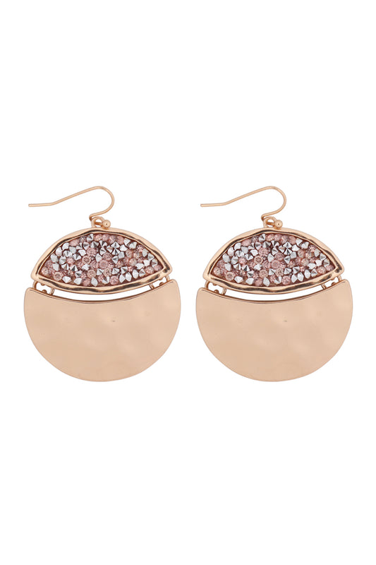 Gold Peach Faceted Glittery Round Dangle Hook Earrings