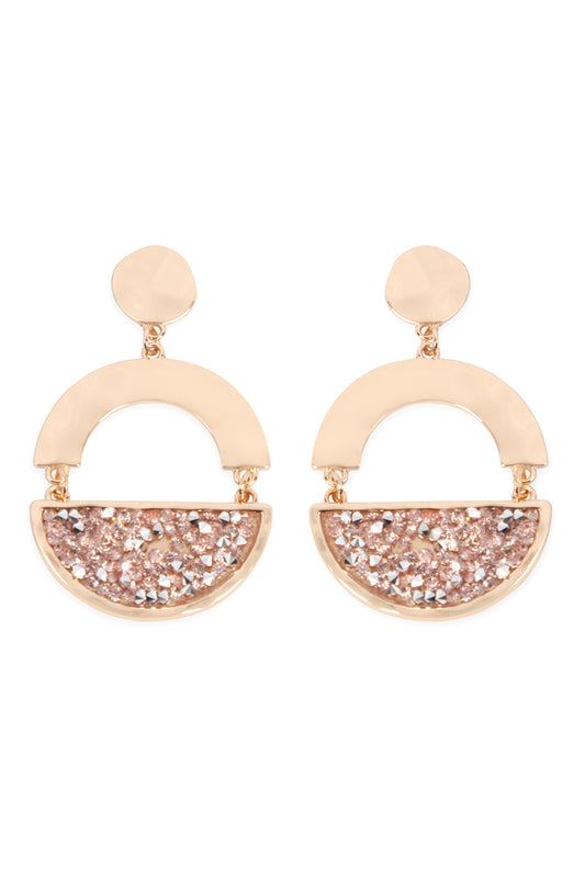 Gold Peach Faceted Half Circle Dangle Post Earrings