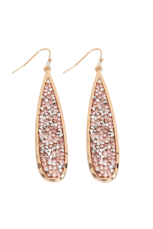 Long Pear Glitter Faceted Dangle Hook Earrings