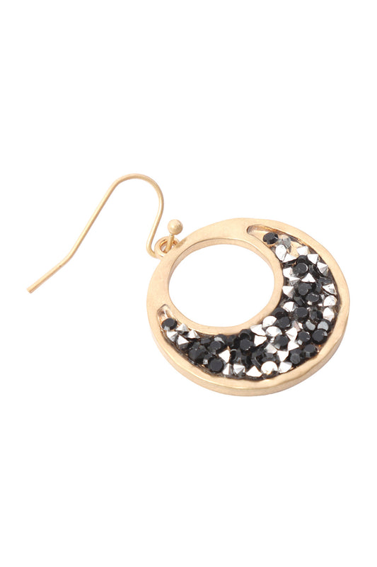 Open Round Glitter Faceted Dangle Hook Earrings