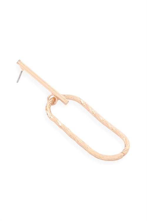 Gold Oval Dangle Drop Post Earrings