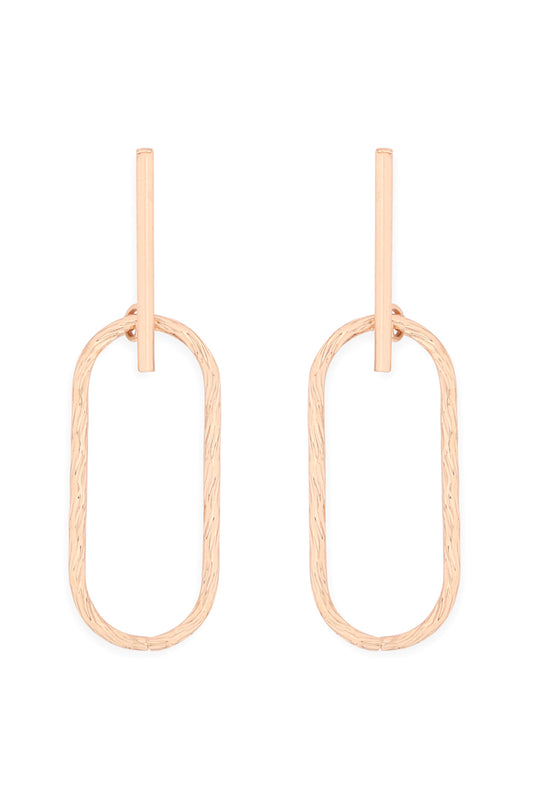 Gold Oval Dangle Drop Post Earrings