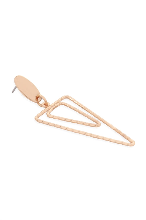 Gold Textured Open Double Triangle Post Drop Earrings